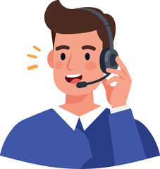 Man With Headset Vector Illustration Flat Design Minimalist Customer Support Character