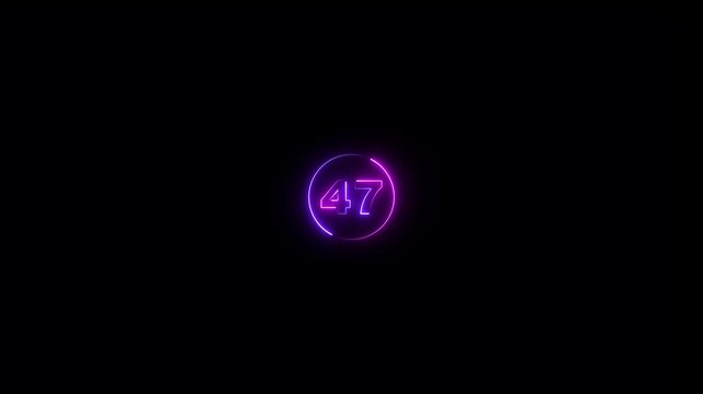 Abstract 47 text neon number animation on the black background. Glowing neon 47 number mathematics count text animation.