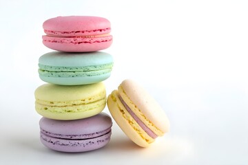 Colorful French Macarons on White