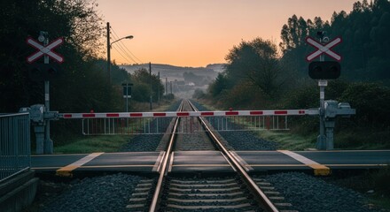 Railroad crossing at dawn