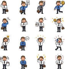 Naklejka premium Pixel Art Business People Icons White Background Flat Design