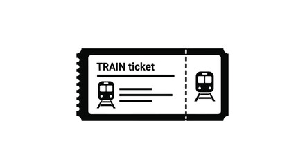 Vector Train Ticket Icon with Train Silhouette and Text Fields, Simple Design