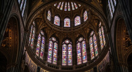Obraz premium Stained glass dome in cathedral interior
