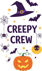 Pixel Art Creepy Crew Halloween Witch Hat Pumpkin Bats Spiders And Stars
