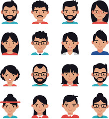 Pixel Art Diverse Avatars People Flat Design Isolated Icon Set White Background
