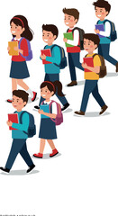 Pixel Art Diverse Kids Walking To School With Books