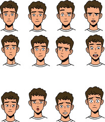 Pixel Art Emotions Set of 12 Male Faces Diverse Expressions