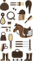 Pixel Art Equestrian Set Horse Riding Gear Brown