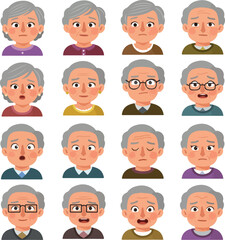 Pixel Art Elderly People Faces Expressing Emotions In Flat Design