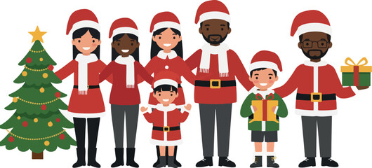 Pixel Art Family Christmas Celebration with Tree and Gifts