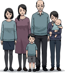 Pixel Art Family Portrait Sad Mood Casual Outfits Muted Colors