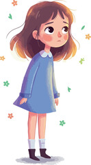 Pixel Art Girl Blue Dress White Collar Sad Expression Autumn Leaves