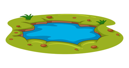 Cartoon pond illustration surrounded by green grass