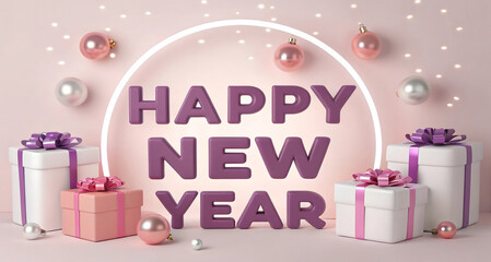 A festive digital design featuring the phrase happy new year