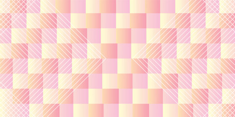 Soft pastel pink and yellow checkered seamless pattern background with smooth gradient squares, perfect for textile design, wrapping paper, and digital art projects.
