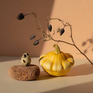 Autumn Still Life with Gourd and Quail Egg