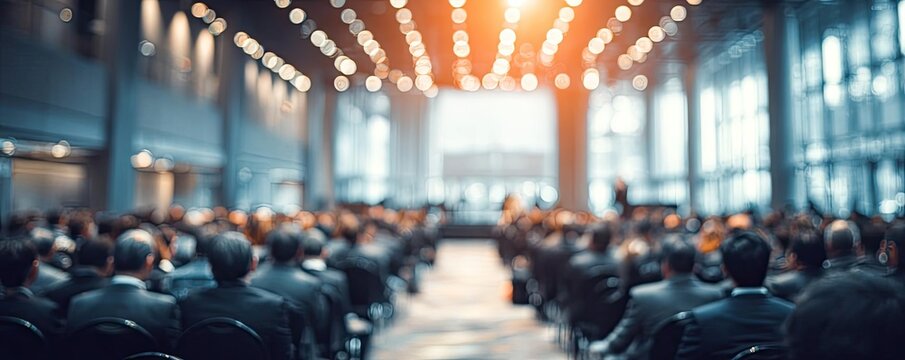 Blurred audience attending professional business conference concept. Blurred audience in a modern conference hall during an event.