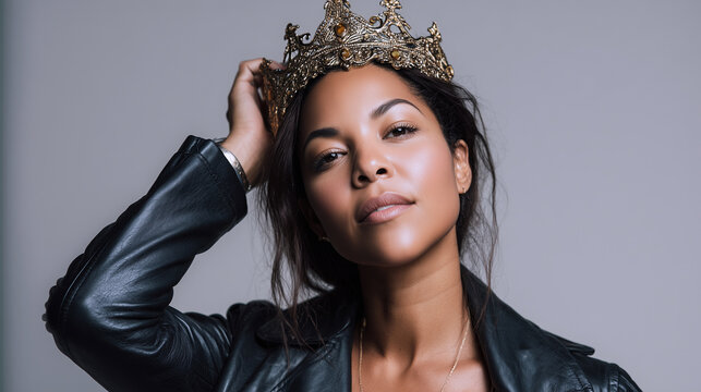 Confident Woman Wearing Gold Crown Empowerment