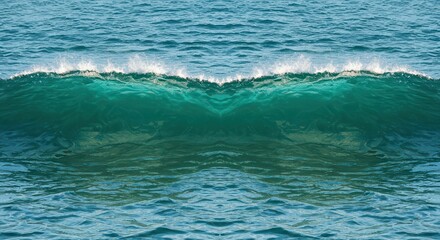 Deep turquoise ocean water forms a symmetrical cresting wave shape against the surface