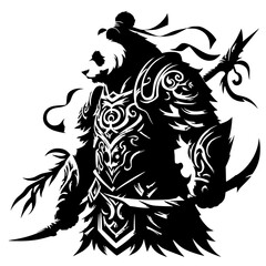 Panda knight silhouette vector design