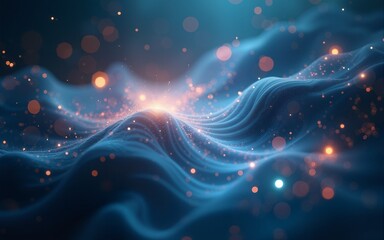 Fototapeta premium Swirling patterns of light and particles create an ethereal atmosphere in a digital space. High quality