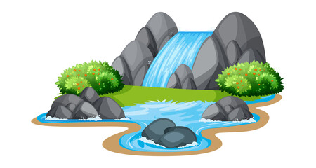 Peaceful waterfall landscape with rocks and greenery