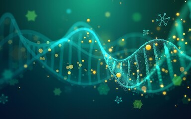 Wavy effect with molecules, data or other tech structure elements. Pharmacy, biotechnology or chemistry design concept. Vector decoration element in green and blue colors. High quality