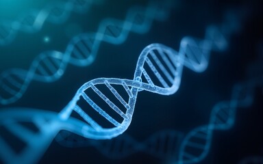 DNA hologram on background, biotechnology and genetic concept. Multiexposure. High quality