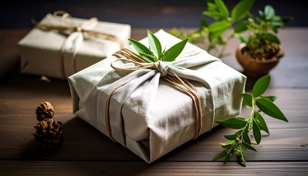 Wrapped gifts on wood