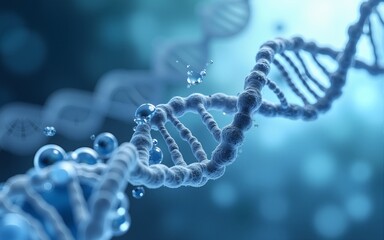 DNA molecules flowing abstract background design. DNA 3D splash background design. Hospital biotechnology design. 3D glass molecules background vector. High quality