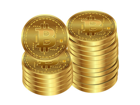 Stack of golden Bitcoin coins with black background