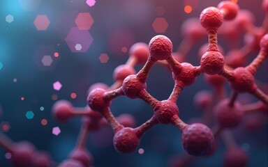 An abstract background image with hexagonal and triangular shapes in vibrant colors, showcasing a detailed molecular model of a hormone, relevant to biotechnology and pharmaceutical research. shiny,