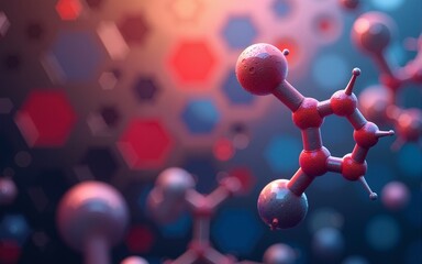 An abstract background image with hexagonal and triangular shapes in vibrant colors, showcasing a detailed molecular model of a hormone, relevant to biotechnology and pharmaceutical research. shiny,