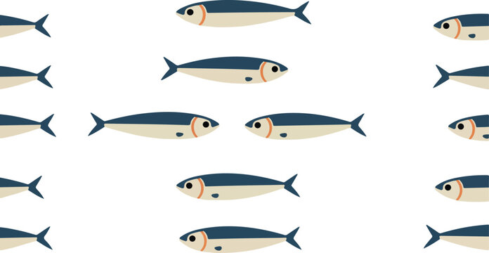 Pixel Art Sardines Pattern Minimalist Small Fish Repeating Vector