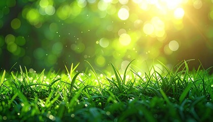 Obraz premium Lush Green Grass Bathed in Golden Sunlight: A Natural Beauty.