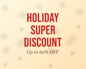 Holiday super discount banner with snowflakes