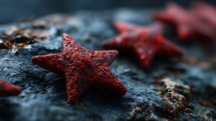 Red Starfish on Rough Dark Surface Macro with Unique Texture