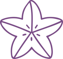 Purple line art of a star fruit slice minimalist tropical produce illustration