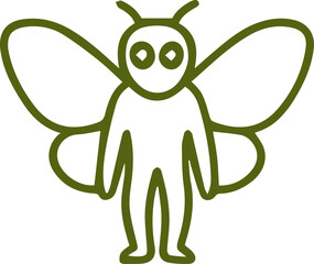 Whimsical green outline bee person standing on a light cream background