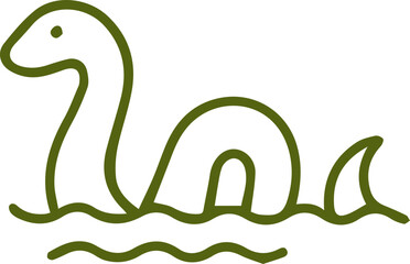 Whimsical Green Loch Ness Monster Icon Design Floating In Wavy Water A Legendary Creature Outline