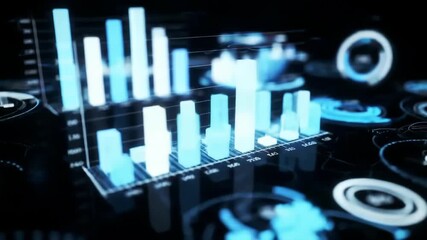 Abstract data representation with blue bar graphs in a futuristic digital environment; analyzing - Powered by Adobe