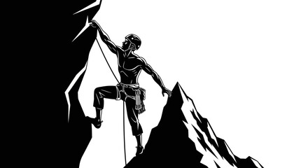 Determined climber conquers rugged peak, embodying strength, achievement, and the thrill of outdoor adventure