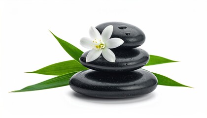 Zen Stones with White Flower: A Moment of Tranquility and Balance.