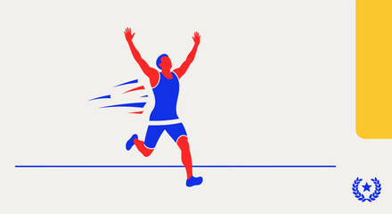 Dynamic runner sprinting to victory, crossing the finish line with arms raised in celebration, perfect for sports, achievement, and motivation concepts