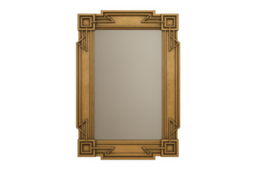 Golden art deco mirror frame with geometric patterns, vintage aesthetic on transparent background