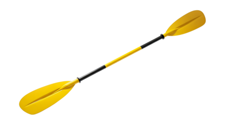 Isolated illustration of a yellow double-sided kayak paddle on a transparent background, suitable for outdoor adventure themes, water sports design, boating equipment visuals, and summer recreation
