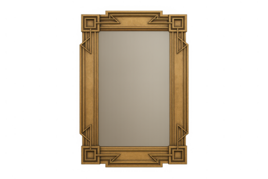 Golden art deco mirror frame with geometric patterns, vintage aesthetic on transparent background