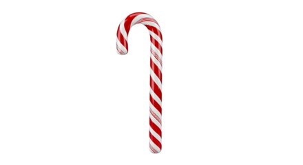 A classic red and white striped candy cane isolated on transparent background