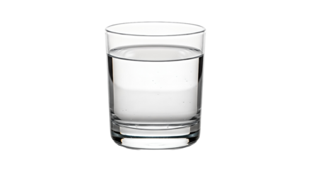 A clear glass filled with pure water on a white background.
