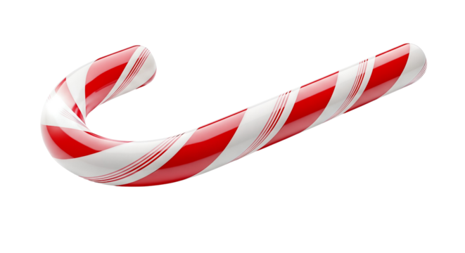 A Classic Red and White Striped Candy Cane isolated on transparent background, png ready for material design